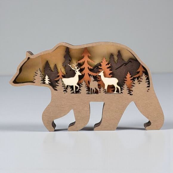 Layered Wooden Bear Decor with Floral Cutouts | 7.1 in Wall or Shelf Accent - Picture 6 of 6